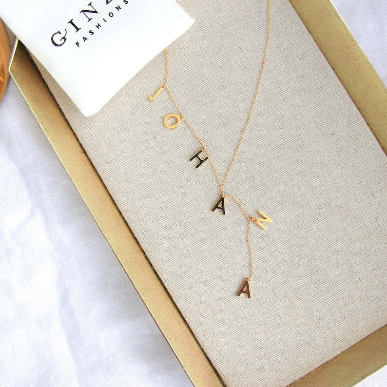 Personalized Dainty Lariat Y Necklace with 3-9 Initials Mother's Day Birthday Valentine's Day Gift for Women