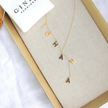 Personalized Dainty Lariat Y Necklace with 3-9 Initials Mother's Day Birthday Valentine's Day Gift for Women