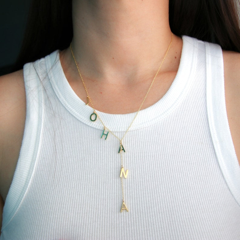 Personalized Dainty Lariat Y Necklace with 3-9 Initials Mother's Day Birthday Valentine's Day Gift for Women