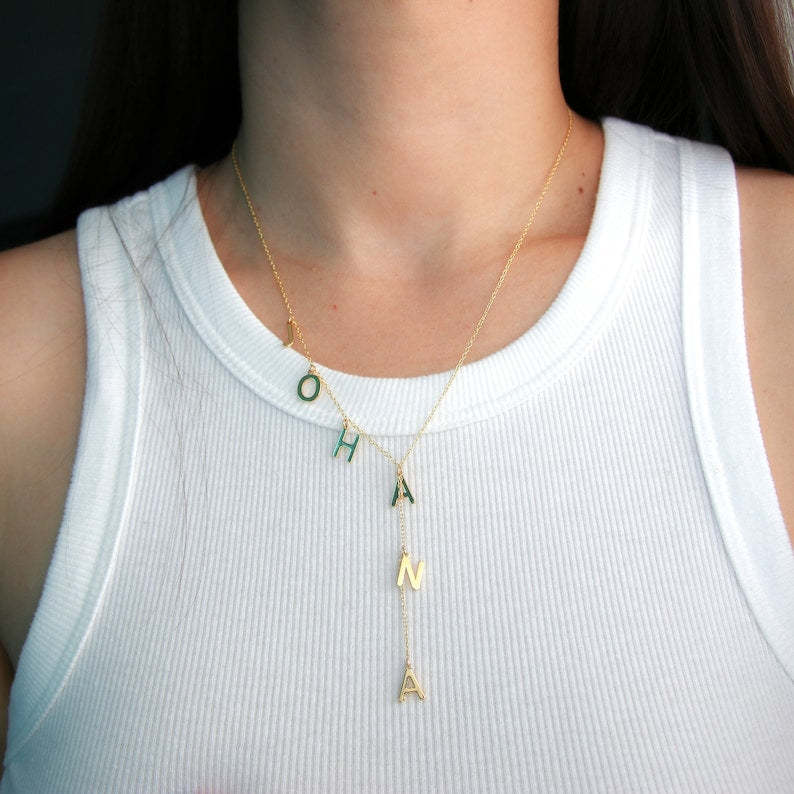 Personalized Dainty Lariat Y Necklace with 3-9 Initials Mother's Day Birthday Valentine's Day Gift for Women