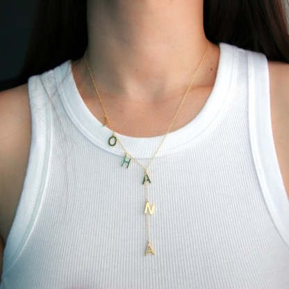 Personalized Dainty Lariat Y Necklace with 3-9 Initials Mother's Day Birthday Valentine's Day Gift for Women