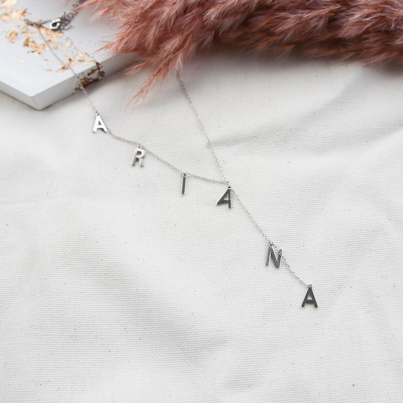 Personalized Dainty Lariat Y Necklace with 3-9 Initials Mother's Day Birthday Valentine's Day Gift for Women