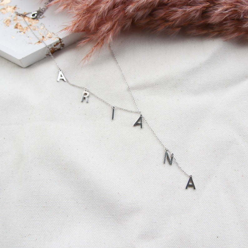 Personalized Dainty Lariat Y Necklace with 3-9 Initials Mother's Day Birthday Valentine's Day Gift for Women