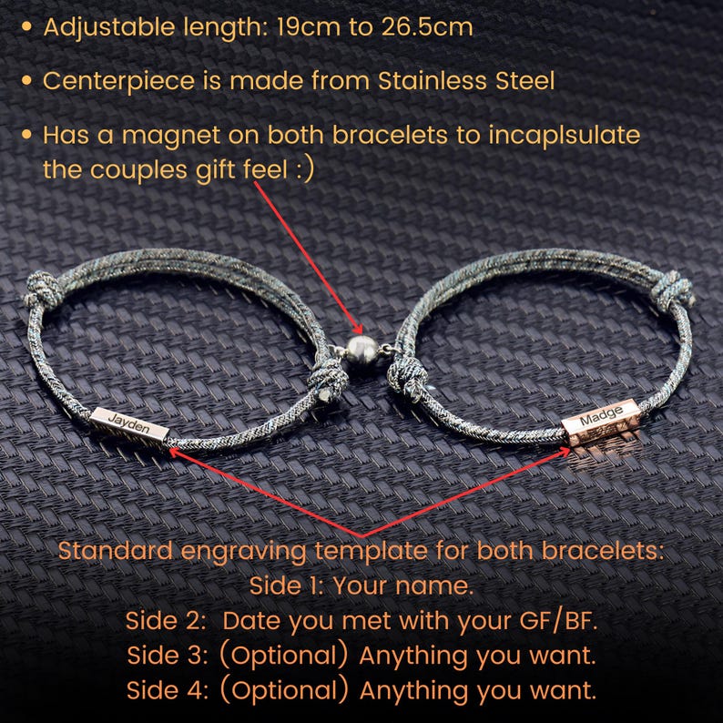 Personalized Date Name Magnetic Rope Bracelets