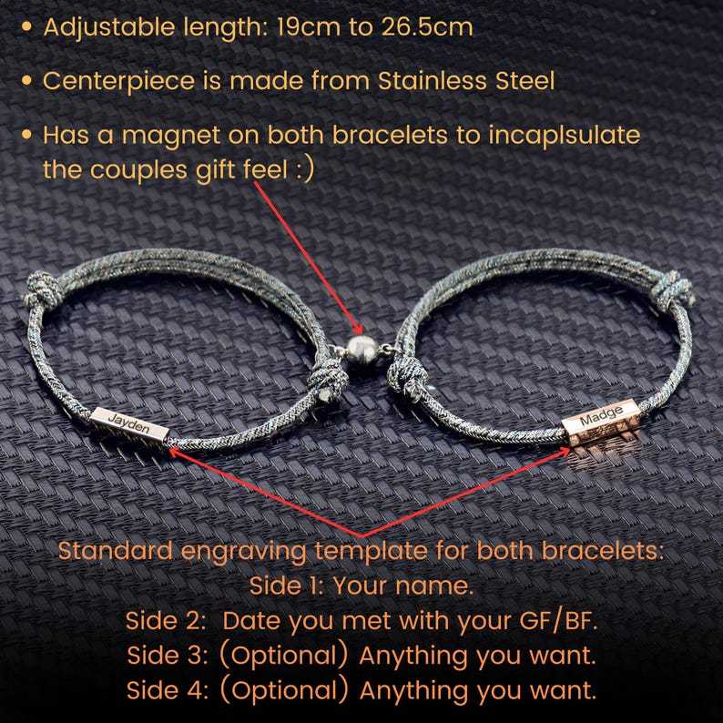 Personalized Date Name Magnetic Rope Bracelets