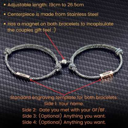 Personalized Date Name Magnetic Rope Bracelets