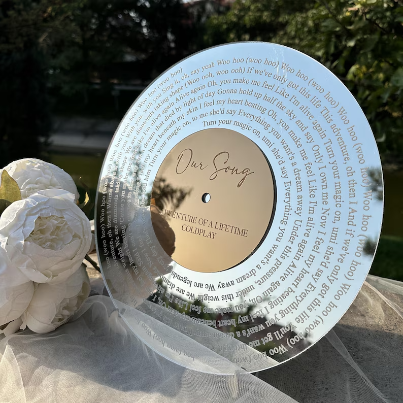 Custom Mirrored Acrylic Song Lyrics Plaque – Personalized Vinyl Record Keepsake-Equipped with a stand