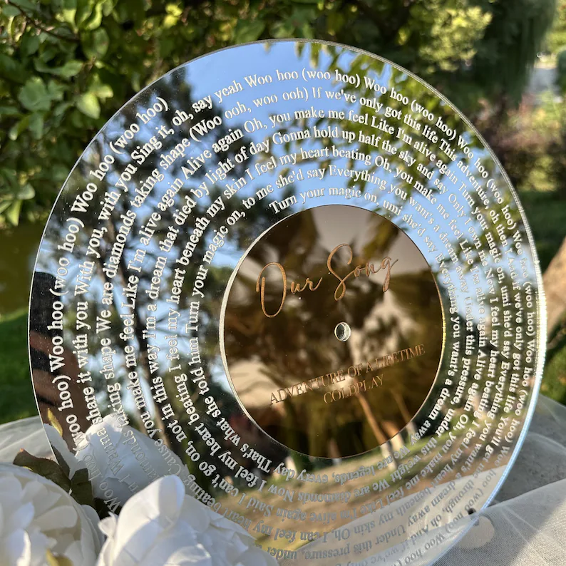 Custom Mirrored Acrylic Song Lyrics Plaque – Personalized Vinyl Record Keepsake-Equipped with a stand
