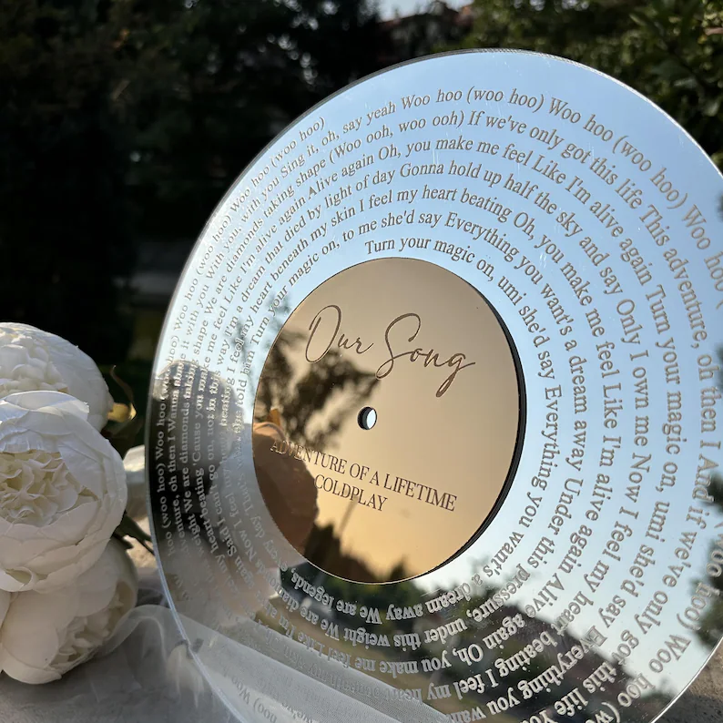 Custom Mirrored Acrylic Song Lyrics Plaque – Personalized Vinyl Record Keepsake-Equipped with a stand