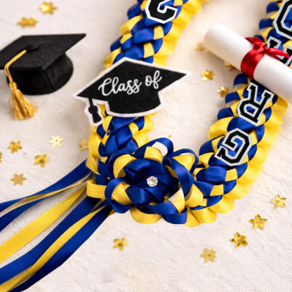 Personalized Graduation Lei with Name, Graduation Gift, Gift for Graduates, Custom Satin Ribbon Lei with Grad Cap, Senior Night Gift