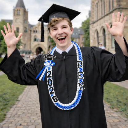 Personalized Graduation Lei with Name, Graduation Gift, Gift for Graduates, Custom Satin Ribbon Lei with Grad Cap, Senior Night Gift