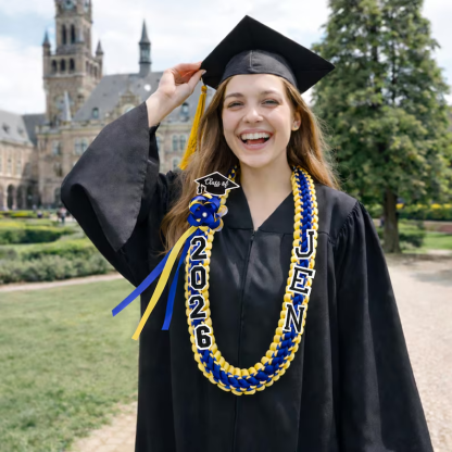 Personalized Graduation Lei with Name, Graduation Gift, Gift for Graduates, Custom Satin Ribbon Lei with Grad Cap, Senior Night Gift