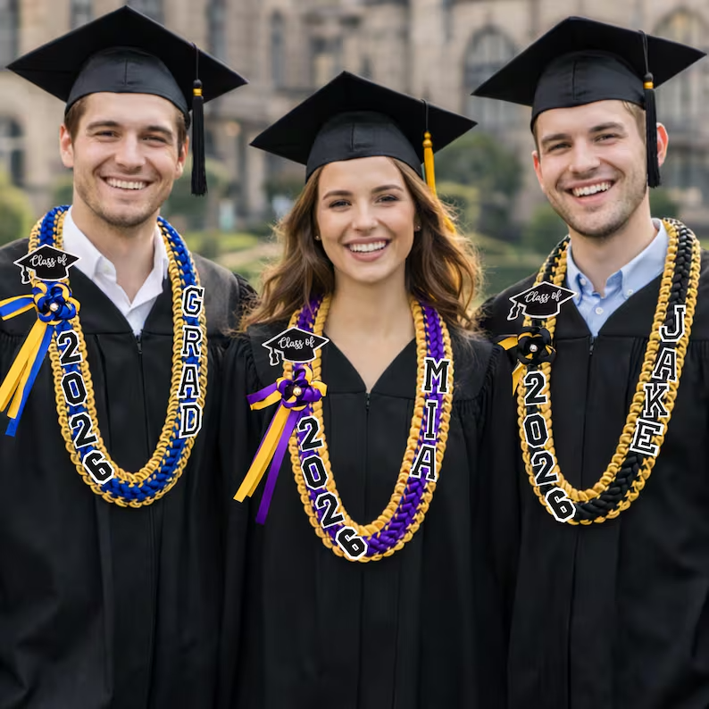 Personalized Graduation Lei with Name, Graduation Gift, Gift for Graduates, Custom Satin Ribbon Lei with Grad Cap, Senior Night Gift