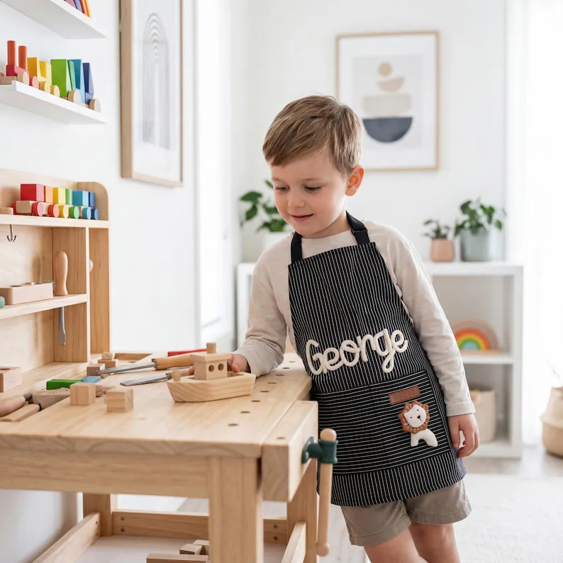 Personalized Parent & Child Aprons – Custom Raised Name Matching Baking Set for Parent & Child