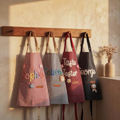 Personalized Parent & Child Aprons – Custom Raised Name Matching Baking Set for Parent & Child