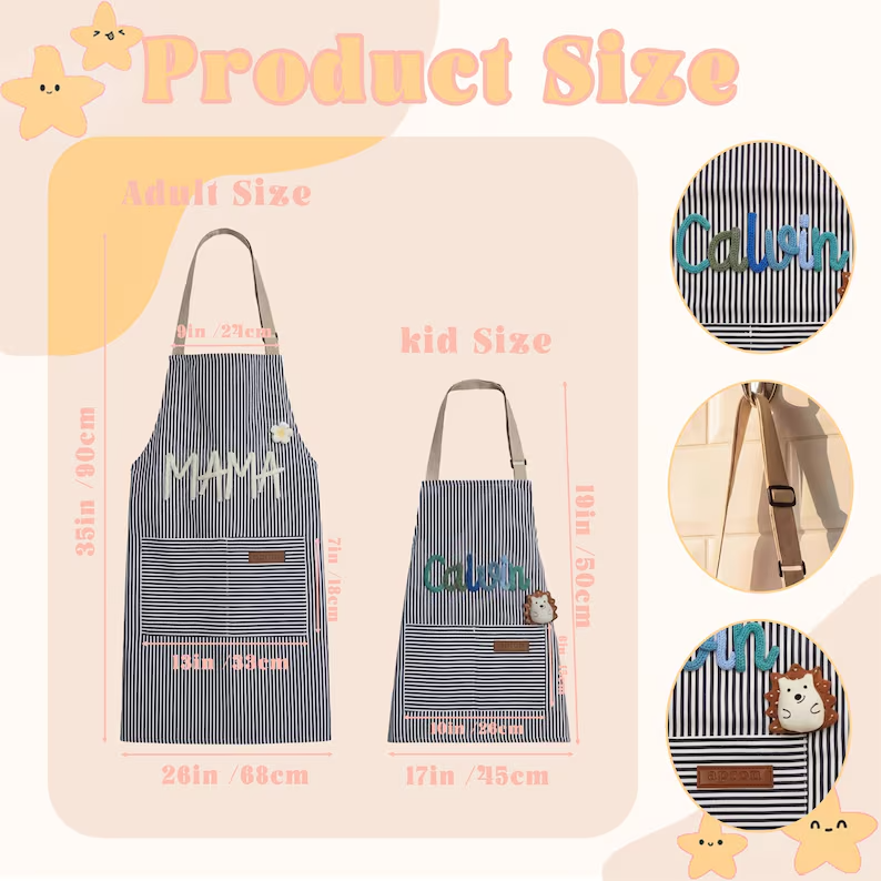 Personalized Parent & Child Aprons – Custom Raised Name Matching Baking Set for Parent & Child