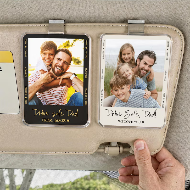 Personalized sun visor clip - a photo car sun visor clip for dad, wishing him a safe journey, a great gift for your husband