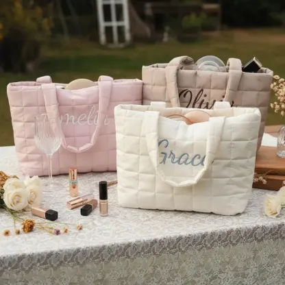 Personalized Embroidered Tote Bag – Custom Name Quilted Everyday Bag