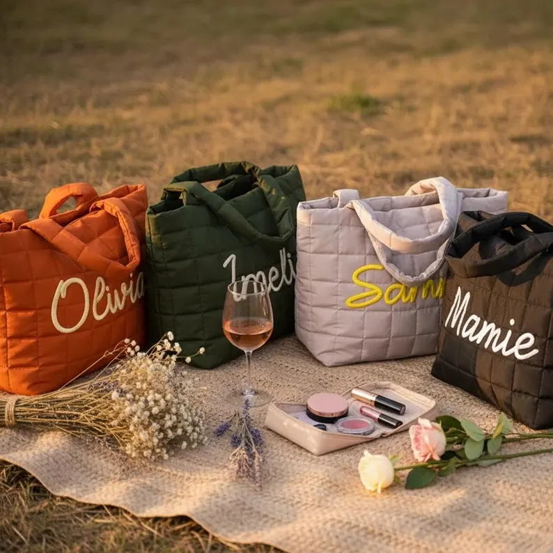 Personalized Embroidered Tote Bag – Custom Name Quilted Everyday Bag