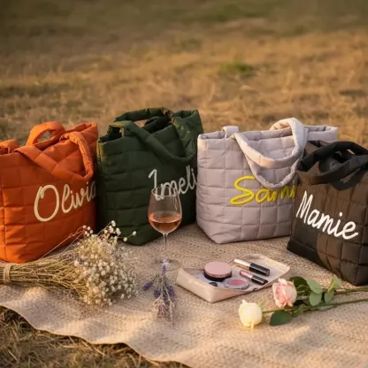 Personalized Embroidered Tote Bag – Custom Name Quilted Everyday Bag