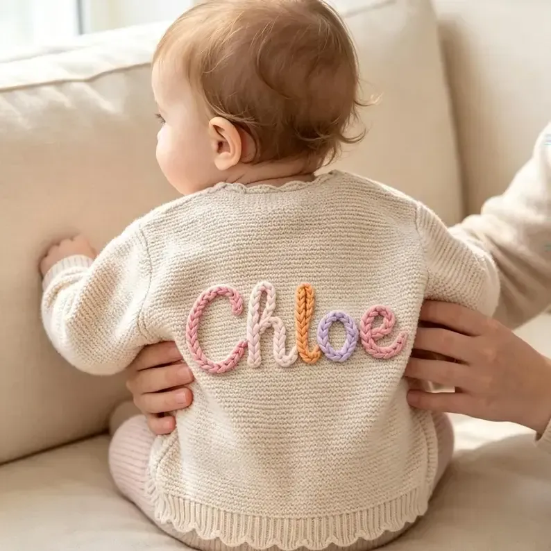 Personalized Baby Knit Cardigan – Custom Name Cozy Sweater for Baby Boys & Girls