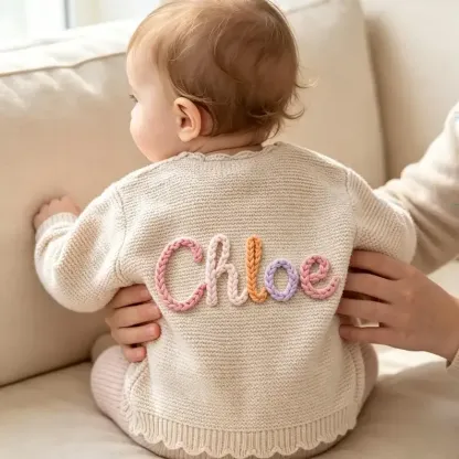 Personalized Baby Knit Cardigan – Custom Name Cozy Sweater for Baby Boys & Girls