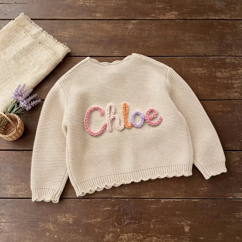 Personalized Baby Knit Cardigan – Custom Name Cozy Sweater for Baby Boys & Girls