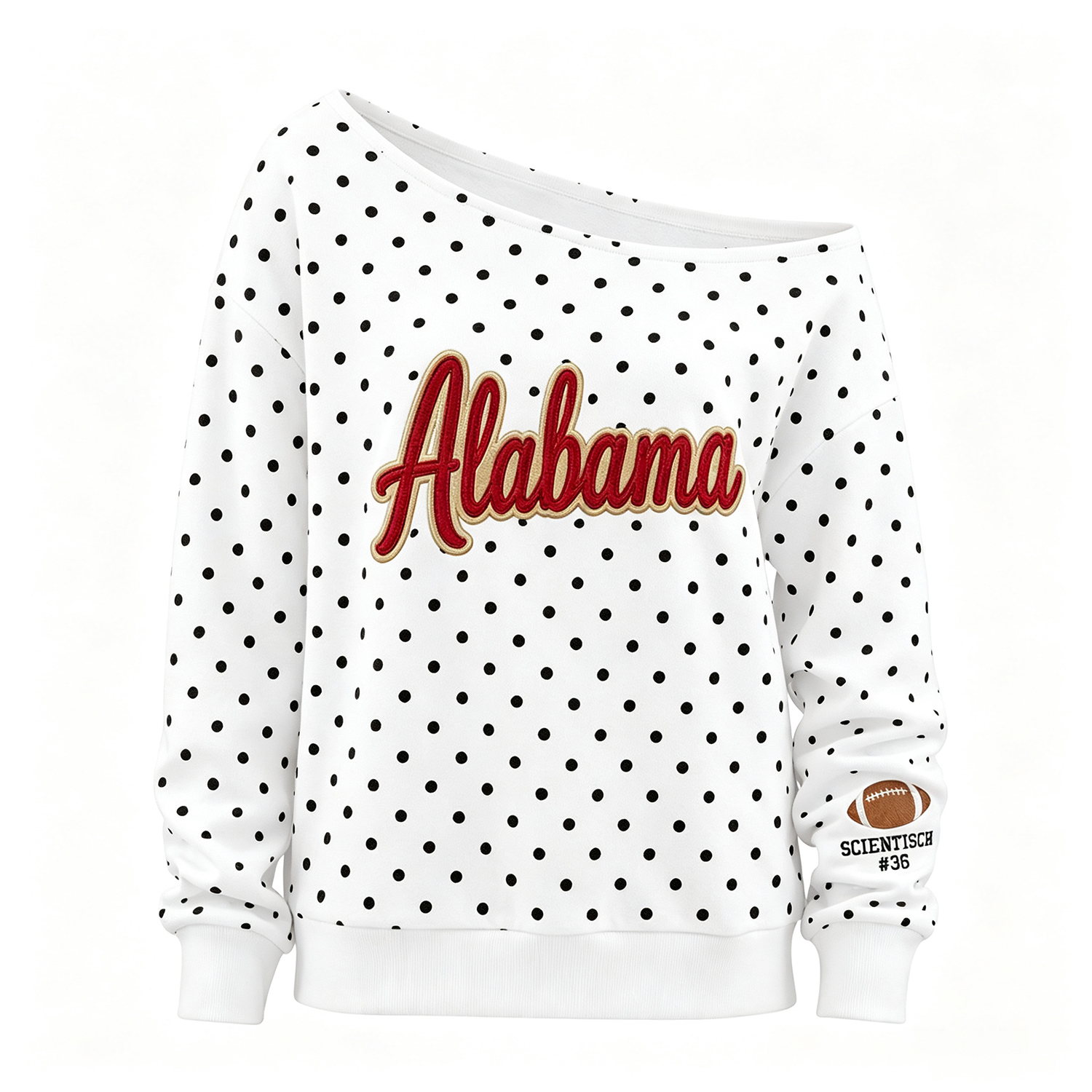Custom Glitter Team Mascot Off-Shoulder Polka Dot Sweatshirt - Game Day Spirit Wear
