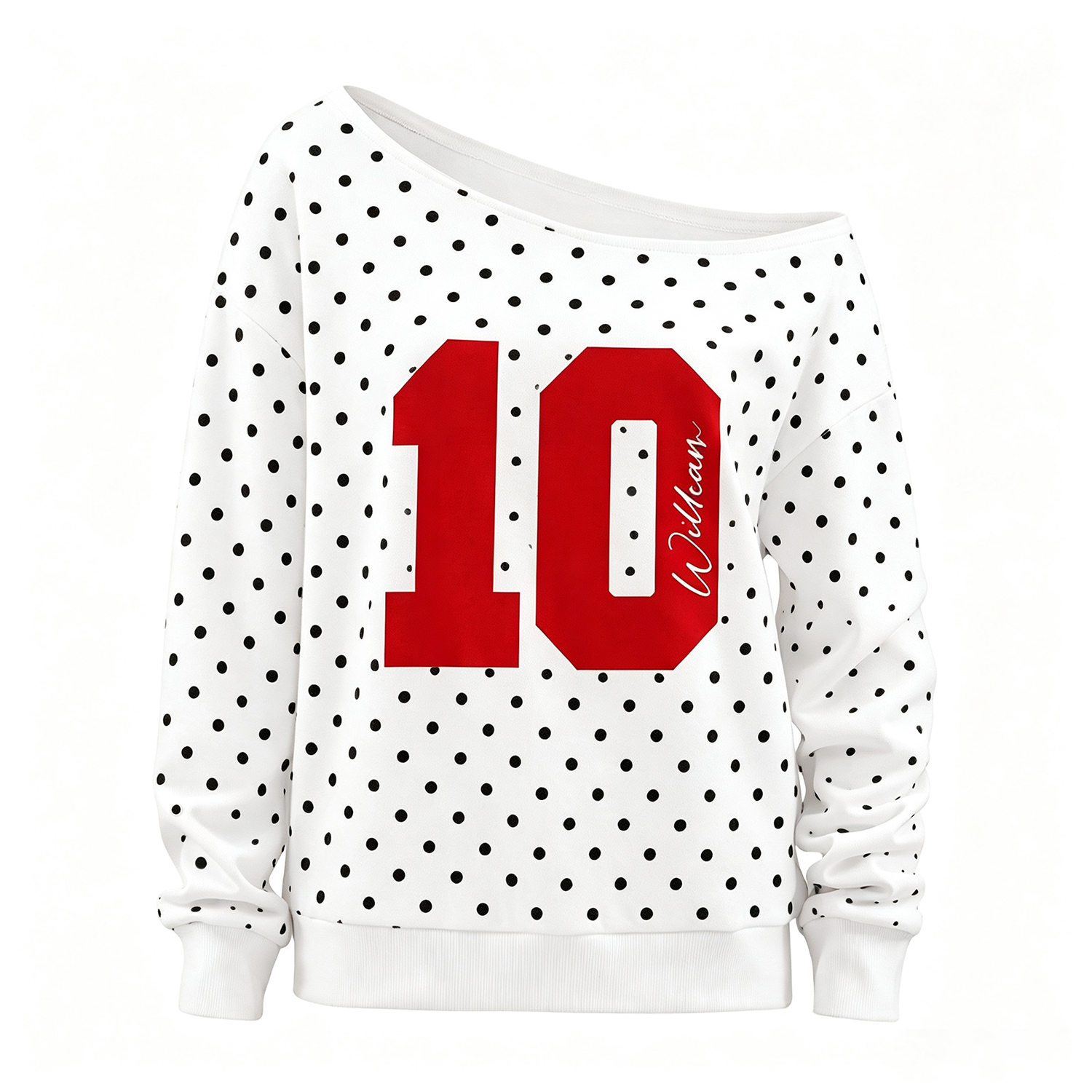 Custom Player Number Player Name 3D Puff Print Polka Dot Off-Shoulder Sweatshirt, Game Day Wear