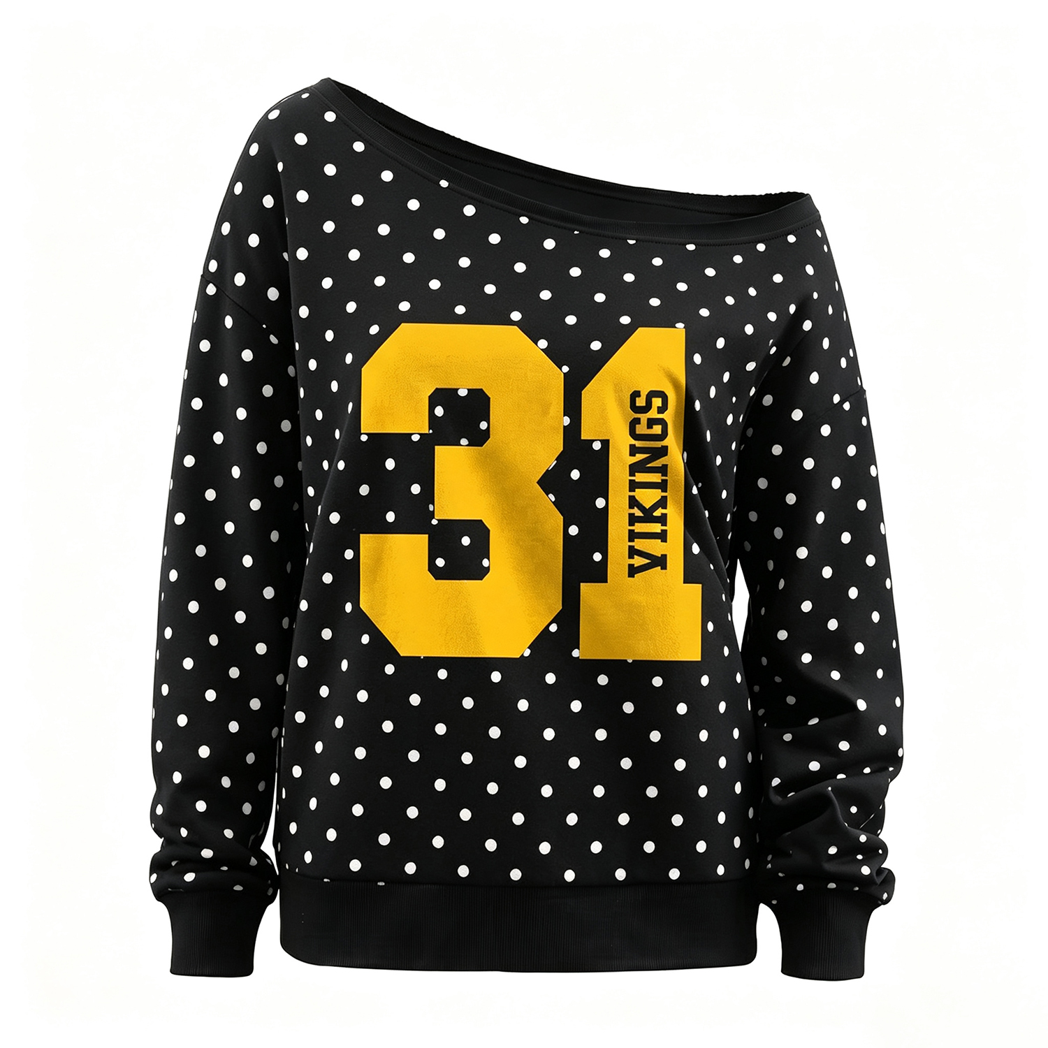 Custom Player Number Player Name 3D Puff Print Polka Dot Off-Shoulder Sweatshirt, Game Day Wear