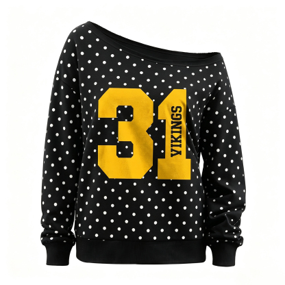 Custom Player Number Player Name 3D Puff Print Polka Dot Off-Shoulder Sweatshirt, Game Day Wear