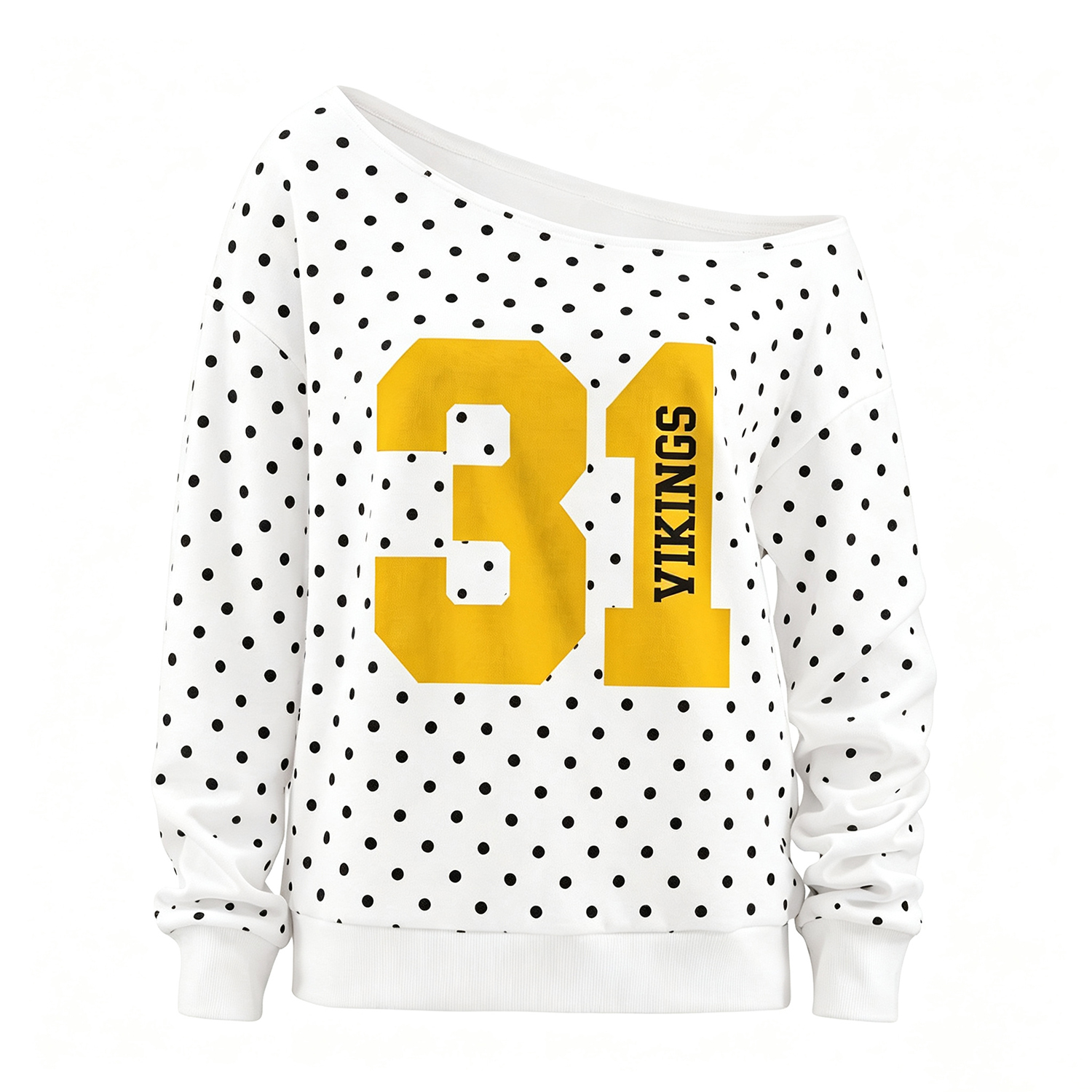 Custom Player Number Player Name 3D Puff Print Polka Dot Off-Shoulder Sweatshirt, Game Day Wear