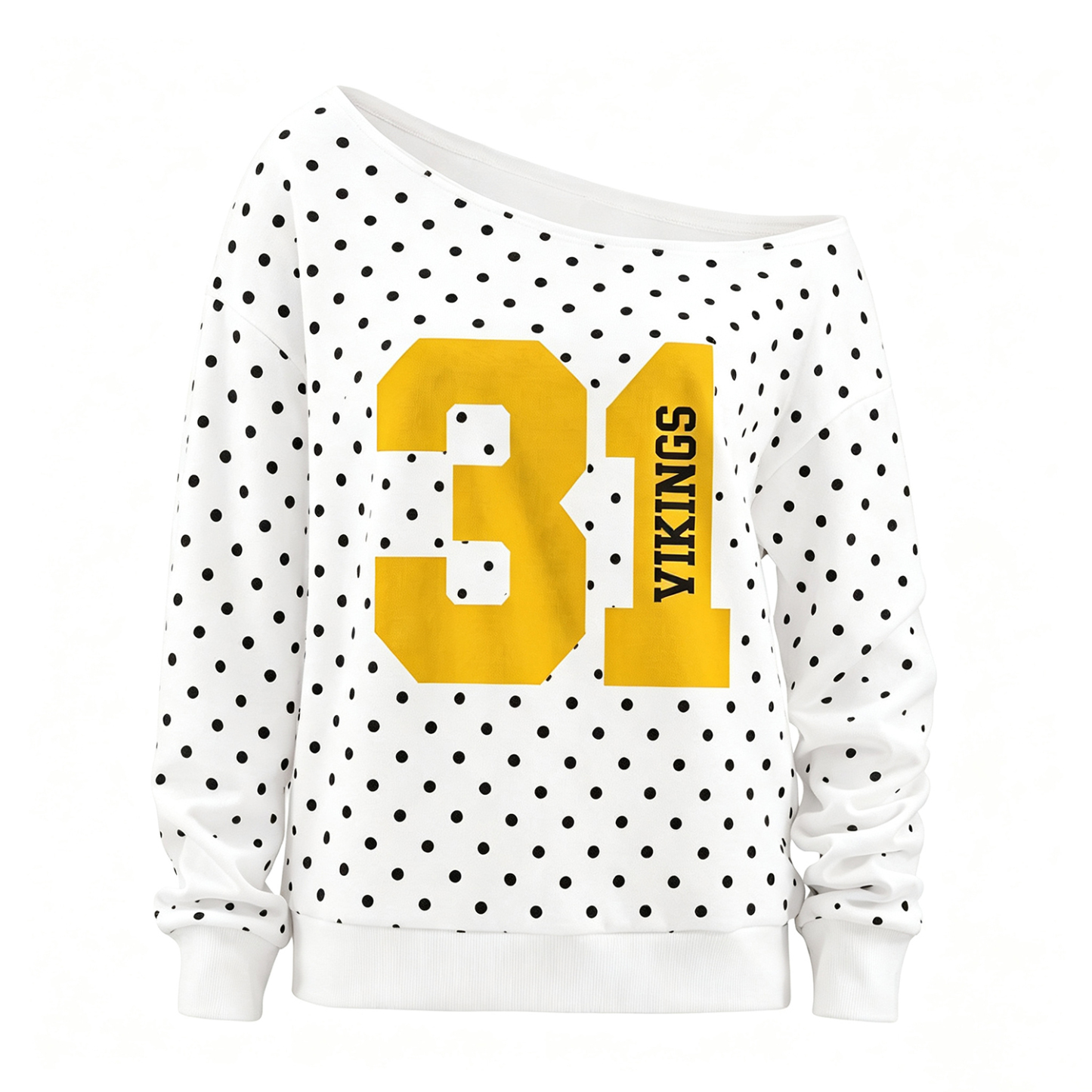 Custom Player Number Player Name 3D Puff Print Polka Dot Off-Shoulder Sweatshirt, Game Day Wear