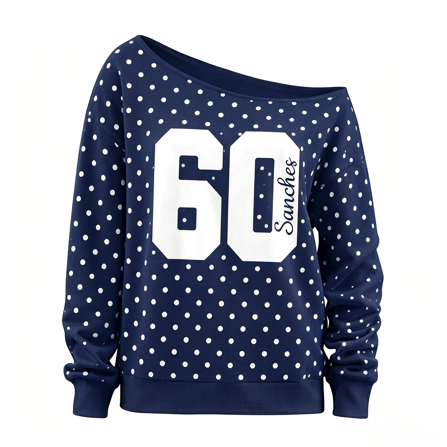 Custom Player Number Player Name 3D Puff Print Polka Dot Off-Shoulder Sweatshirt, Game Day Wear