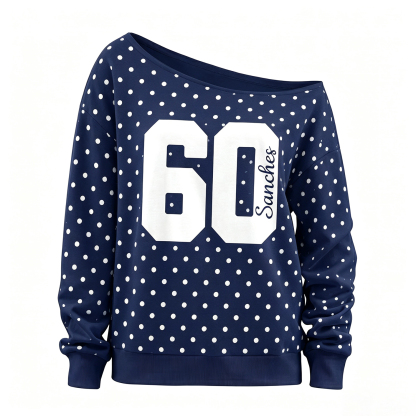 Custom Player Number Player Name 3D Puff Print Polka Dot Off-Shoulder Sweatshirt, Game Day Wear