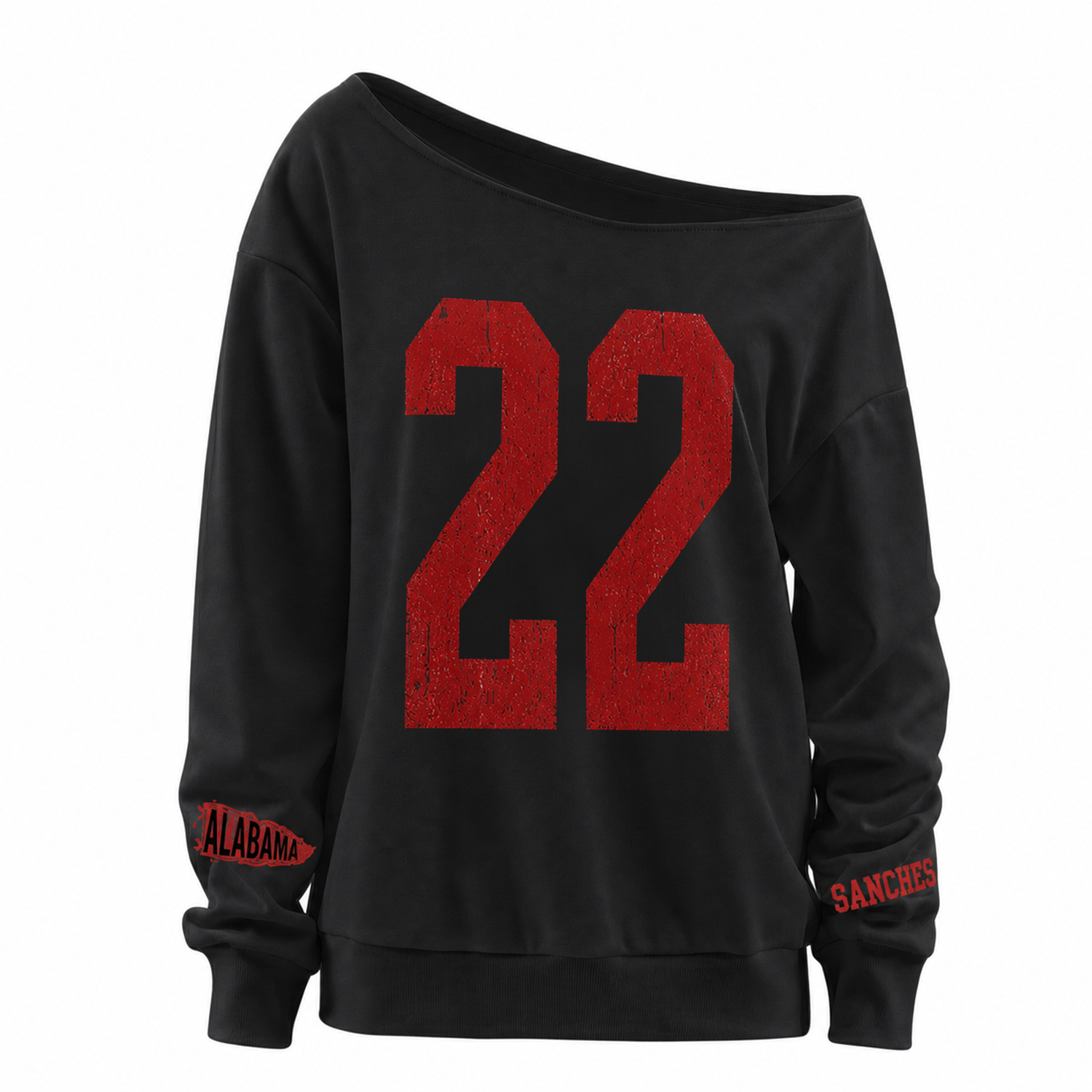 Custom Vintage Varsity Number or Letter Sport Team Off The Shoulder Sweatshirt, Game Day Wear