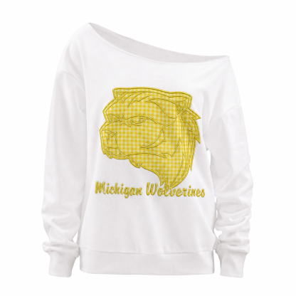 Custom Mascot Applique Patchwork Off The Shoulder Sweatshirt, Game Day Wear
