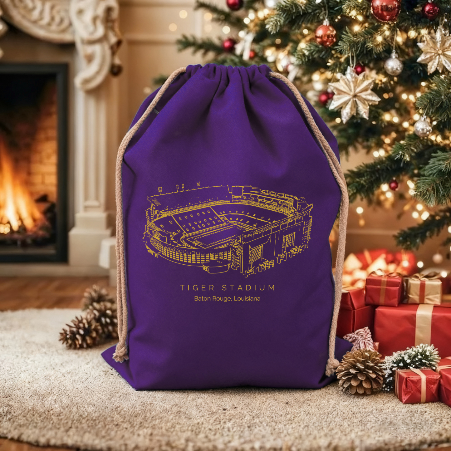 Tiger Stadium (LSU) Drawstring Gift Bag, Christmas Gift