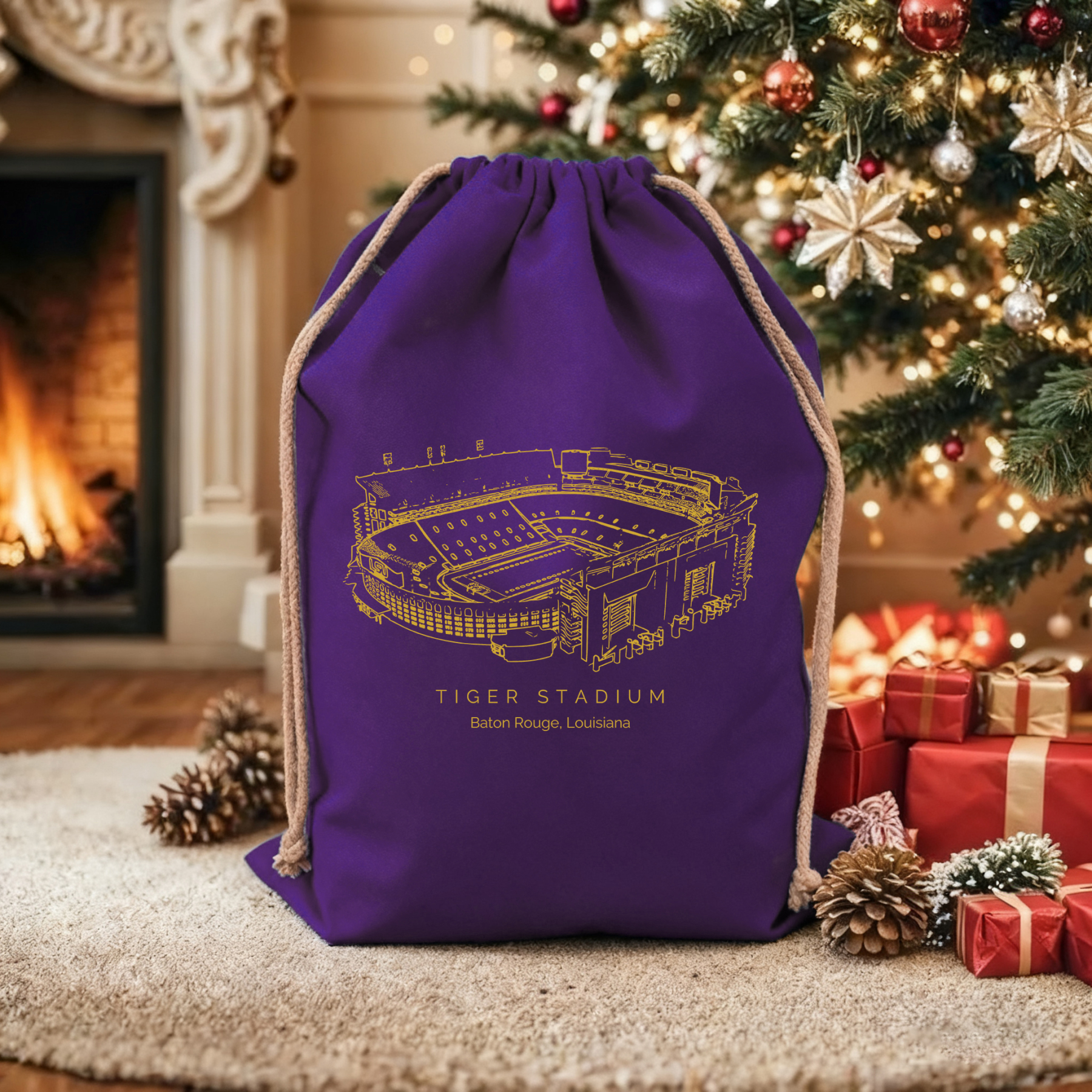 Tiger Stadium (LSU) Drawstring Gift Bag, Christmas Gift