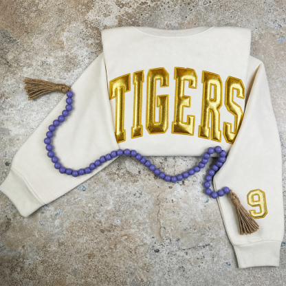 Custom Metallic Puff Team Name Sweatshirt, Personalized Game Day Crewneck