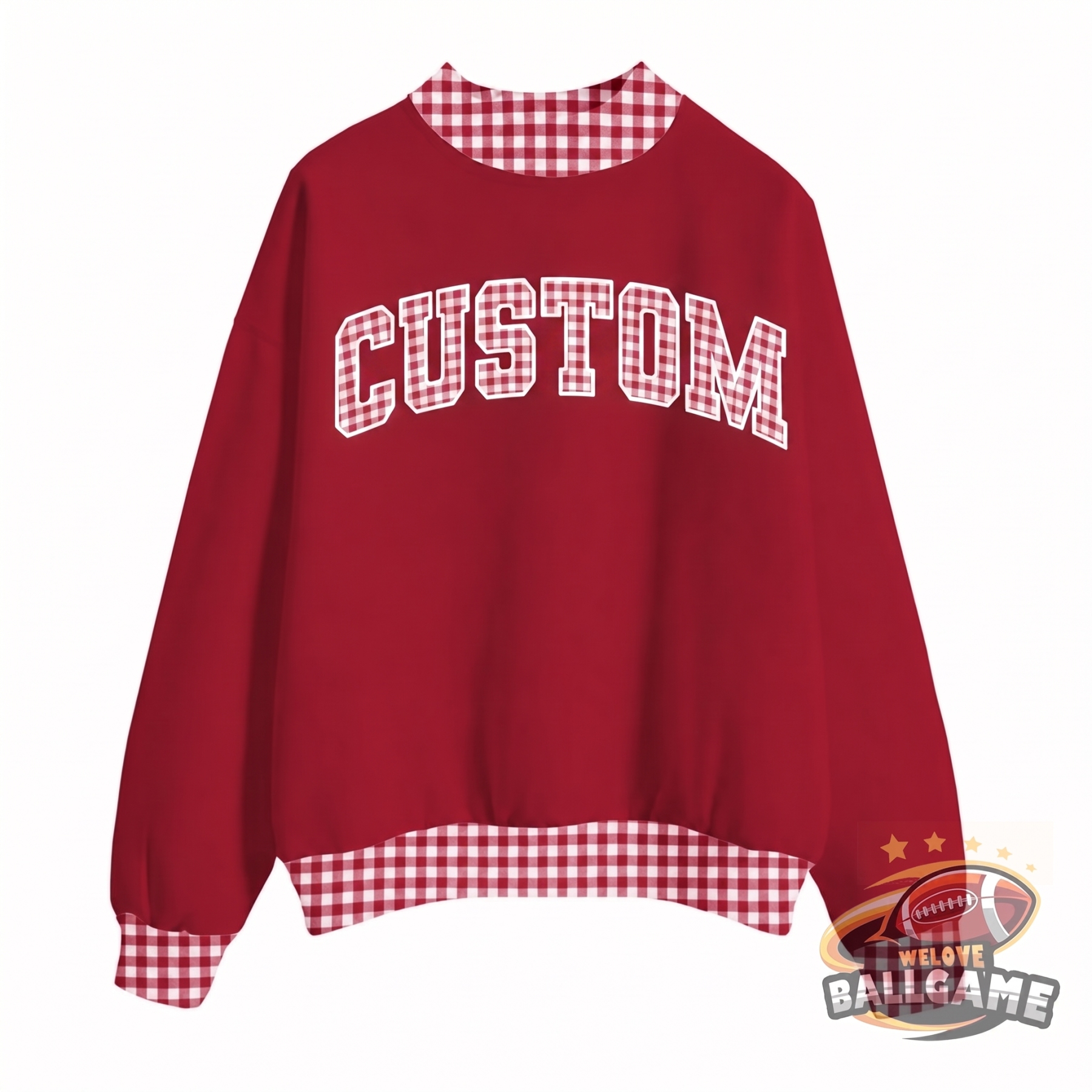 Custom Patchwork Fabric College Team  Embroidered Mockneck
