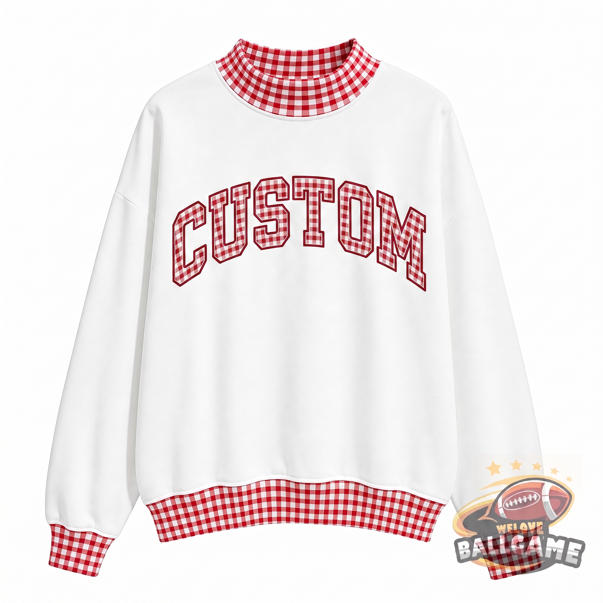 Custom Patchwork Fabric College Team  Embroidered Mockneck