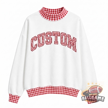 Custom Patchwork Fabric College Team  Embroidered Mockneck
