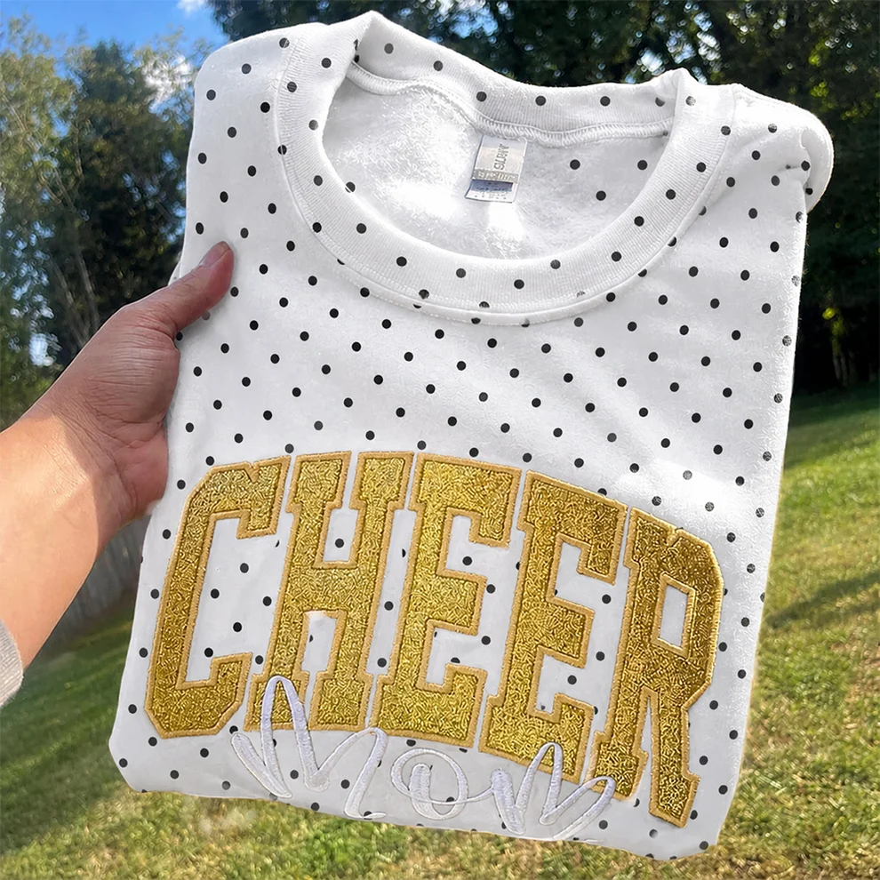 Custom Glitter Embroidered College Cheer Mom Polka Dot Sweatshirt, Gifts for Sports Mom, Game Day Wear