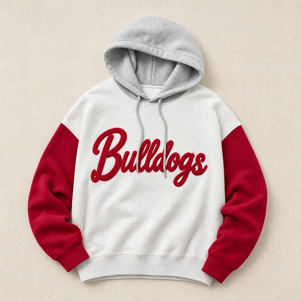 Custom Two Tone Color Block Chenille Letter Embroidered Hoodie - Personalized Gifts for Sports Lovers