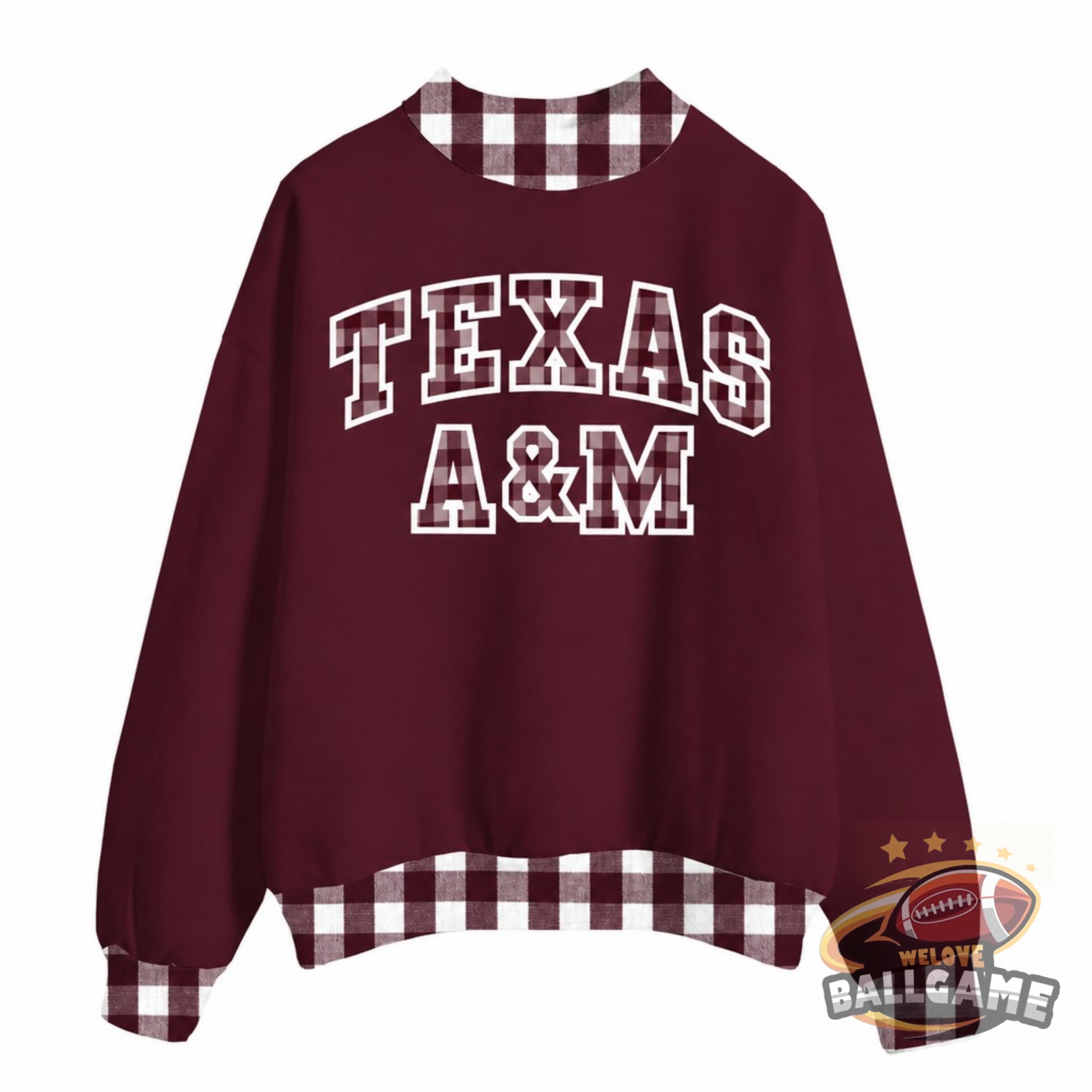 Custom Texas A&M Patchwork Fabric College Team Embroidered Mockneck