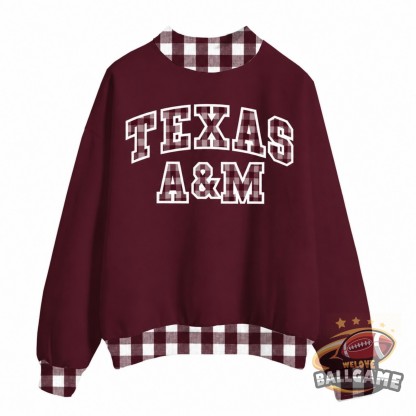 Custom Texas A&M Patchwork Fabric College Team Embroidered Mockneck