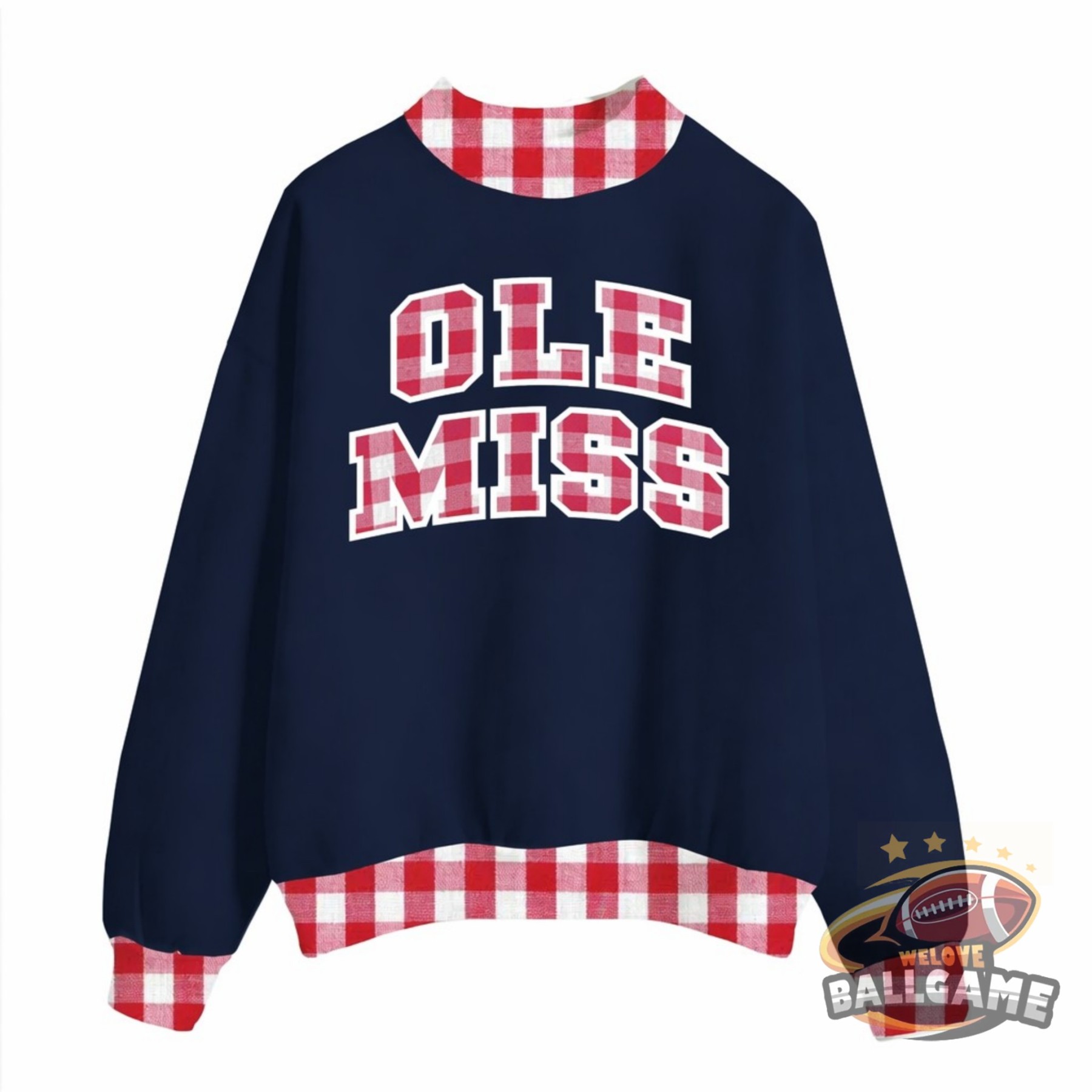 Custom Ole Miss Patchwork Fabric College Team Embroidered Mockneck