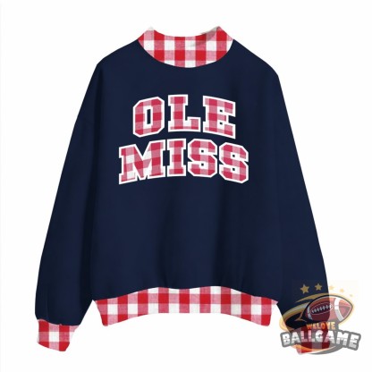 Custom Ole Miss Patchwork Fabric College Team Embroidered Mockneck