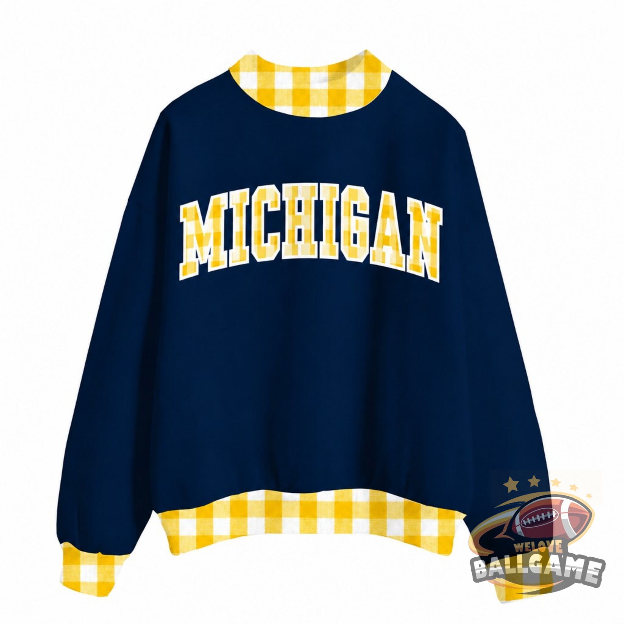 Custom Michigan Patchwork Fabric College Team Embroidered Mockneck